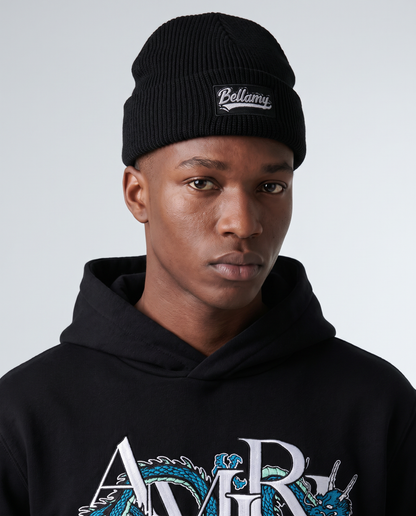 BELLAMY SIGNATURE RIBBED BEANIE — BLACK